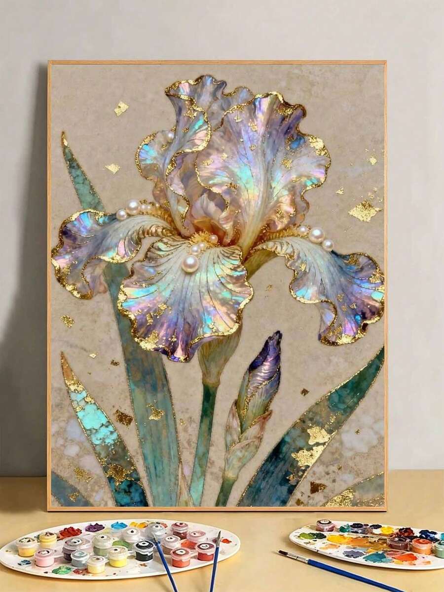 DIY Iridescent Gold Foil Iris Digital Oil Painting Kit (Unframed 8x12 / 16x20 Inch) Acrylic Paint, Suitable For Adult Beginners, Home Wall Decor, Creative Holiday Gift, Relaxing Art - Sets - View 1