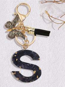 1pc Black Fashion Letter Keychain, Designed For Women's Bags, Exquisite And Compact, With Leopard Butterfly Pattern And Gold Plate 26 Letters A-Z Pendant, Suitable For Girls, Perfect As A Commemorative Gift For Valentine's Day, Teacher's Day And Halloween - Black - View 13
