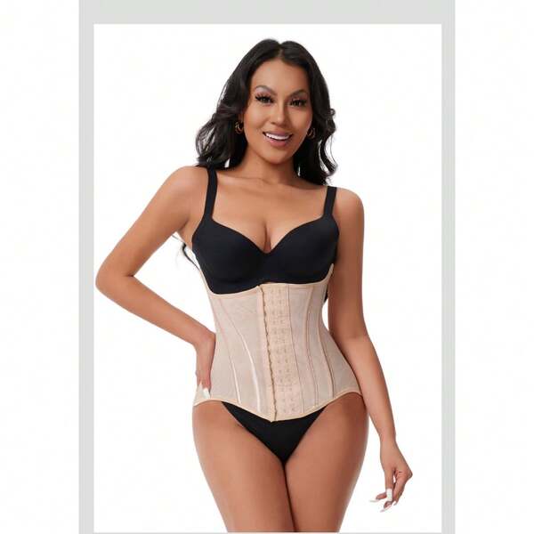 Corset moldeador de malla transpirable, cierre de ganchos delanteros, varillas de soporte, ajuste para reducir cintura, tallas S‑2XL, ideal para modelar figura bajo ropa