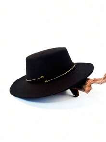 1pc Spring Summer Autumn Winter Unisex Metal Ring Decor Wide Brim Fedora Hat, Fashion Vintage Elegant Versatile Felt Hat For Parties, Gatherings And Daily Wear - A - View 3