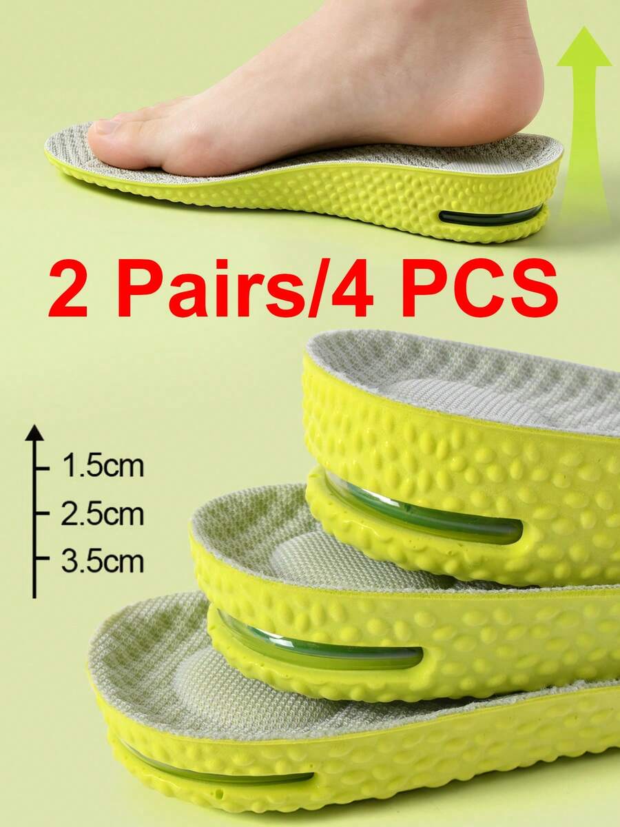 COSYLEE 2 Pairs/4 Pieces Air Cushion Height Increasing Insoles, Latex High Elasticity Shock Absorbing Breathable Shoe Pads