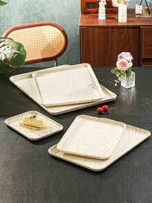 Light Wood Grain Tray, Used For Holding Food, Snacks, Drinks, Breakfast, Coffee, Rectangular Serving Tray, Durable Plastic PP Material - Beige - View 2