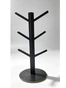 1pc Mug Holder, Mug Hanging Rack, Coffee Cup Rack With 6 Hooks, Wooden Coffee Cup Rack, Suitable For Bar, Coffee Bar Accessories And Decoration, Coffee Storage Station Essential, Home Bathroom Decor, Autumn Decor, Back To School Decor - Black - View 6