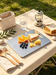 3pcs/1pc Stainless Steel Cutting Board - Kitchen Cutting Board, Durable Mold-Resistant Butcher Block Rolling Surface, Suitable For Home Cooks And Cooking Enthusiasts, Used For Cutting Meat, Bread Board, Vegetable And Fruit Board, Cutting Board For Home Dorm, Kitchen Gadget, Perfect For Slicing And Displaying Food, Essential For Country Kitchen, Great Gift For Holidays, Outdoor Camping, Christmas, Back To School - Silver - View 3