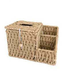 1pc Woven Tissue Box Storage Organizer, Desktop Storage Box, Vintage Woven Texture, Suitable For Living Room, Bathroom, Dining Room, Bedroom, Home Clutter Organization, Desktop Neatness, Practical Home Storage Decoration - Multicolor - View 7
