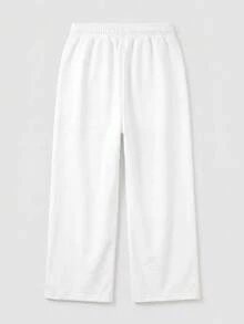 SU ER Men's Summer Loose Drawstring Elastic Waist Casual Pants, Draped Lazy Wide Leg Curved Hem Long Trousers - White - View 2