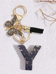 1pc Black Fashion Letter Keychain, Designed For Women's Bags, Exquisite And Compact, With Leopard Butterfly Pattern And Gold Plate 26 Letters A-Z Pendant, Suitable For Girls, Perfect As A Commemorative Gift For Valentine's Day, Teacher's Day And Halloween - Black - View 15