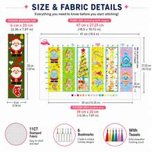 Christmas Theme Cross Stitch Bookmark 6pcs Set Full Material Kit 11CT Beginner Friendly Zero-Based Candy Cane Gingerbread Man Snowman House Print DIY Colorful Tassel Holiday Decoration Dual-Use Creative Gift - Multicolor - View 3