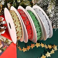 10yards/Roll 1.5cm Festive Star-Shaped Satin Ribbon Rolls In Gold, Red, White & Green - Christmas Craft Trim For Holiday Gift Wrapping, Tree Garland, - Star - View 7