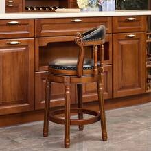 Cow Top Leather Wooden Bar Stools, 360 Degree Swivel Bar Height Chair With Backs For Home Kitchen Counter, Morden Chair Barstools - 黑色 - 查看 3