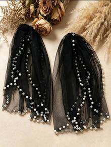 1pc Black Tulle Arm Cover Slimming Shoulder Wrap, Short Elbow Length With Pin Bridal Wedding Shoulder Cover, Halloween Decoration - Black - View 7