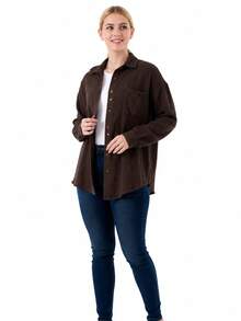 Women's Minimalist Pocket Single-Breasted Long Sleeve Business Shirt For Daily Wear - Brown - View 6