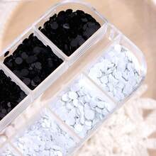 12-Grid Mixed 3D Black & White Mini Polka Dot Nail Art Decoration Small Round Glitter Sequins - Multicolor - View 3