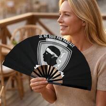 French Black & White Portrait Slogan Kung Fu Folding Fan, Personalized French Print Cool Foldable Fan, Outfit & Photography Prop - Multicolor - View 4