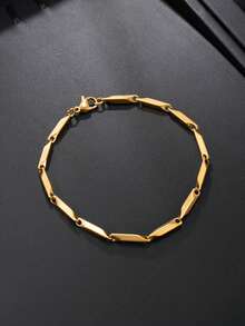Men's Bracelet Minimalist Style Stainless Steel 18K Gold Plated Daily Wear Holiday Gift Men's Jewelry - Yellow Gold - View 3