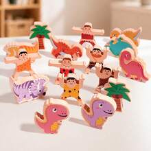 1 Set Dinosaur Strongman Balance Stacking Wooden Blocks, Cartoon Primitive Man Stacking Toy For Toddlers, Parent-Child Interactive Focus Training Early Education Educational Toy - Multicolor - View 2