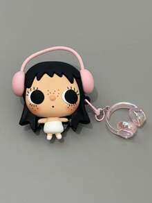 Cute 3D Cartoon Girl Silicone Earphone Protective Case, Pink Earphone Shape, Soft Shockproof Anti-Drop Anti-Dust, With Lanyard Hole, Compatible With AirPods 3/4, Pro/Pro 2/Pro 3, Kawaii Earphone Accessory - Multicolor - View 3