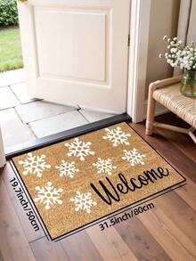1pc, Winter Christmas White Snowflake Welcome Pattern Door Mat, Seasonal Style Machine Washable Polyester Fiber Mat, Suitable For Indoor, Party, Daily Decoration, All Seasons - Yellow - View 9