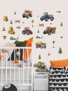 3pcs Large Size Jungle Animal Wall Decals Giraffe Elephant Monkey Wildflowers Butterfly English Inspirational Quotes Construction Vehicle Farm Machinery DIY Peel And Stick Vinyl Stickers For Boys Girls Kids Room Bedroom Bathroom Wall Decor - Multicolor - View 6