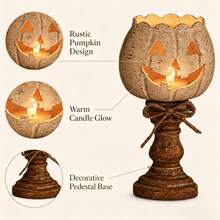 3 Tamaños de Soportes de Vela Pedestal de Calabaza Blanca en Capas, Soportes de Velas Tealight con Acabado Desgastado Jack O Lantern para Velas Tealight Estándar, Decoración de Centro de Mesa Rústica de Granja para Interior para Otoño Halloween Acción de Gracias Fiesta Exhibición del Hogar Regalo - multicolor - Ver 11
