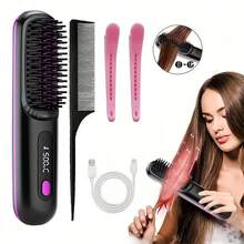 OBOVAY 4/1pc Women's Wireless Straightening Hair Brush Set, Portable USB Rechargeable, Negative Ion Hot Air Brush, Anti-Scald Design, 3 Temperature Settings, 30s Fast Heating, Suitable For All Hair Types, Travel Convenient, Best Christmas Gift - Multiple Styles - View 6