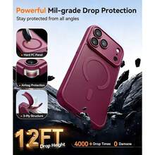 Magnetic Luxury Matte Semi-Transparent Shockproof Armor Phone Case, Compatible With IPhone 18 Pro Max 17 16 15 14 13 12 Mini 11 Plus, With Camera Lens Protector - Cherry Red - View 3