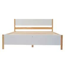 Double Bed, Wooden Bed, Pine Wood Frame With Center Foot, Youth Bed, Adult Bed, With Headboard And Footboard Made Of MDF, White And Natural, 140x200 Cm, 207 X 147 X 82 Cm - White - View 10