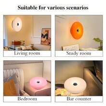 1pc Orange Donut LED Table Lamp, Night Camping Atmosphere Light, Touch Switch . Three-Color Dimmable USB Rechargeable, ABS Lampshade, Suitable For Bedroom, Living Room, Dining Room, Office Home Decor, Adjustable Brightness - Multicolor - View 8