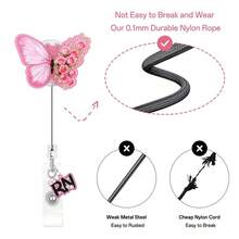 1pc Sweet Butterfly ID Badge Clip, Retractable Badge Reel With Small Charm, RN Medical Assistant Accessory, Rotating Alligator Clip ID Card Holder For Doctors, Nurses, Interns, Social Workers, Office Workers, Travel Enthusiasts, Office Gift - Sweet Style - View 3