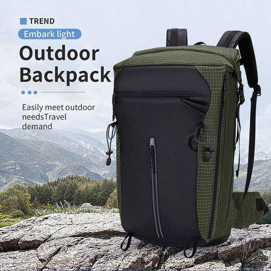 Ransel Hiking Tahan Air, Ransel Perjalanan dengan Kompartemen Laptop, Banyak Kantong, Tali Pengikat Tongkat, Strip Reflektif, Bagian Belakang yang Bernapas, Tali Dada & Pinggang yang Dapat Diatur, 3 Cara Membawa, Bagian Atas yang Dapat Diperluas, Tahan Aus.