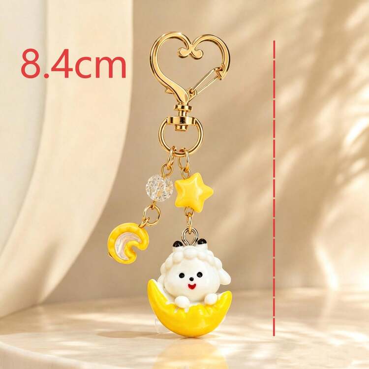 1pc/2pcs Cartoon 3D Little Sheep Pendant With Star Beads, Rhinestone Star Moon Accessories, Heart Keychain, Cute Bag Charm - Multicolor - View 4