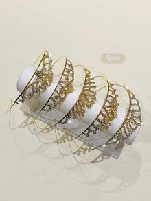 5pcs Gold Crown Minimalist Style Headbands Suitable For Birthday Party Performance Headwear - Multicolor - View 3