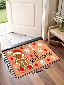 1pc, Winter Christmas Funny Smiling Gingerbread Man Welcome Pattern Door Mat, Holiday Style Machine Washable Polyester Fiber Mat, Suitable For Indoor, Party, Daily Decor, All Season Use - Orange - View 9