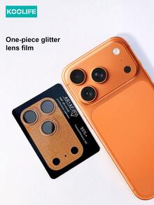 Koolife 1pc Glitter Lens Protector, Full Coverage High Definition Transparent Protection, Bubble-Free Application, Waterproof, Anti-Drop, Anti-Scratch, Compatible With Iphone 18 Pro/18 Pro Max/17/17 Pro/17 Pro Max - Orange - View 1