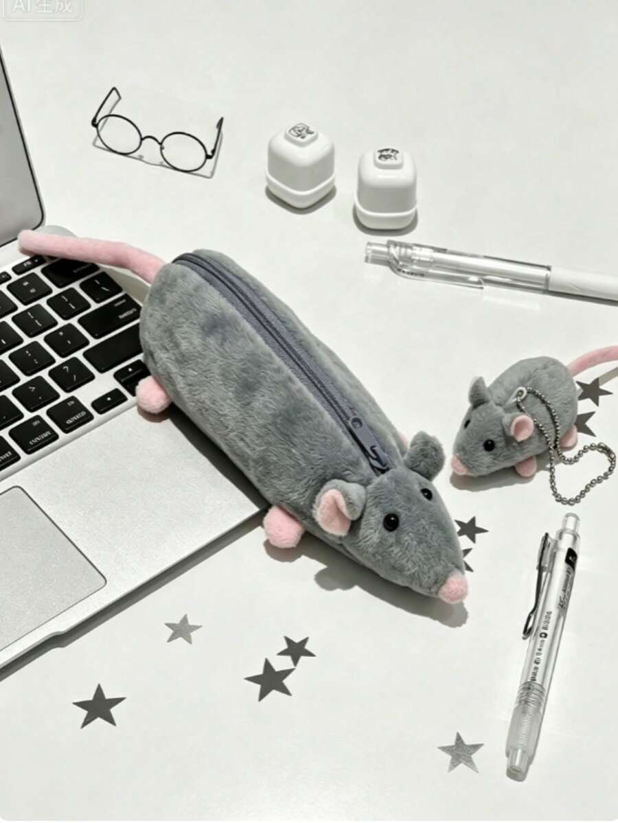 1pc Back To School Fancy Rat Storage Bag, Cute Gift Stationery Pencil Case - Multicolor - View 1