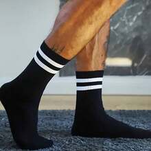 1/5/10 Pairs Black & White Striped Breathable Comfortable Socks, Unisex, Essential For Teens Sports And Back To School - Black and White - View 5