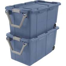 Heavy-Duty 40 Gallon Rolling Storage Bins, Blue Industrial Plastic With Pivot Handle, Leakproof Lid And Latches, 2-Pack - Blue - View 10