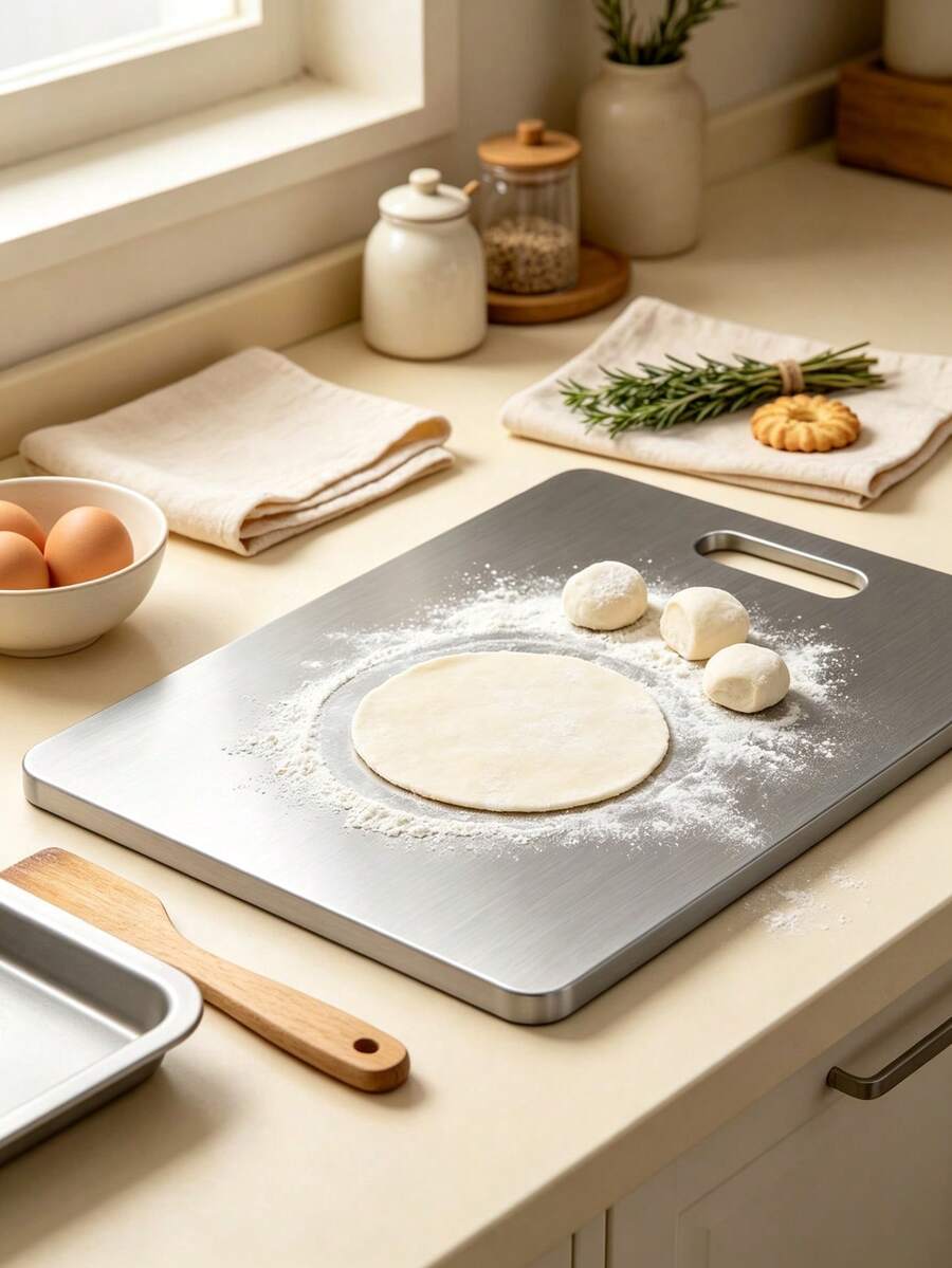 3pcs/1pc Premium Stainless Steel Double-Sided Cutting Board, Convenient Kitchen Double-Sided Stainless Steel Cutting Board, Kitchen Cutting Board For Meat, Fruit And Vegetables, Thickened, Mold-Resistant, Suitable For Kitchen And Restaurant Use, Easy To Clean With Water, Basic Kitchen Tool For Home Cooks And Cooking Enthusiasts, Cutting Meat, Cheese, Board, Board Meat, Cheese, Bread, Vegetables And Fruits, Cutting Board For Home, Dorm, Kitchen Tool, Gift For Family, Christmas, Back To School Season. - Silver - View 1