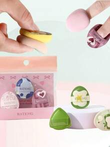 3/4pcs Thumb Puff Set, Leather-Feel Ice Cream Marshmallow Mini Puff, Soft Dry & Wet Dual-Use Teardrop Foundation Cushion - Multicolor - View 1