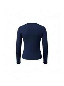 Women's Early Autumn Hollow Letter Rhinestone Long Sleeve Base Layer Top - Navy Blue - View 11