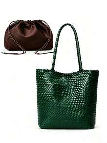 Large Capacity Bucket Bag, High-Quality Handwoven, New Shoulder Tote Handbag, Grocery Basket Design, Commuter Bag - Multicolor - View 10