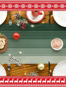1pc, Faux Linen Material Table Runner, Modern Living Room Dining Mat Tablecloth, Dry Cleanable, Machine Washable, Suitable For Kitchen Dining Table Party Wedding Decoration Linen Vintage Style, Suitable For Entryway, Family Gathering, Coffee Table, Living Room - Olive Green - View 2