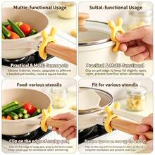Silicone Pot Lid Rest Holder, Universal Kitchen Lid Stand For Pots And Pans, Anti Spill Cooking Helper With Heat Resistant Design, Compact Countertop Organizer For Holding Lids, Spoons And Utensils During Meal Preparation - Multicolor - View 7