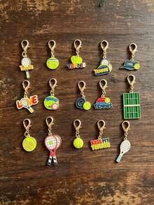 15pcs Tennis Sports Keychain, Tennis Enamel Pendant, Sports Racket Ball Charm Keyring, Cute Tennis Sports Theme Accessories, Suitable For Bags, Wallets, Gift For Tennis Lovers - Multicolor - View 1