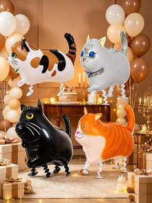 4pcs Walking Cat Balloons, Suitable For Pet Cat Birthday Party Decoration, Halloween Decoration, Christmas Decoration - View 1