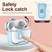Light Blue Safety Lock Clear Earphone Case With Metal Keychain Ring, Anti-Yellow Transparent Shockproof Full Protective Cover Compatible With Airpods Pro 2, Support Wired & Wireless Charging - Baby Blue - View 4