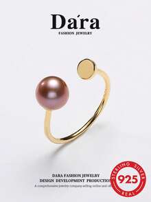 DARA S925 純銀珍珠開口戒指,7-9mm 淡水珍珠,女性奢華禮盒裝,隨機發貨 - 紫丁香色 - 查看 2