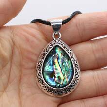 39x27mm Natural Crystal Agate Semi-Precious Stone Teardrop Pendant, Gemstone Inlay Zinc Alloy, Abalone Shell Necklace - Water Drop Natural Stone Pendant - View 11