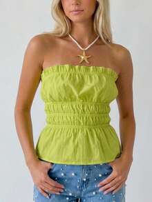 Pimkie Edition Women's Top, Smocked, Sleeveless, Relaxed Fit, Summer Outfit - Olive Green - View 1