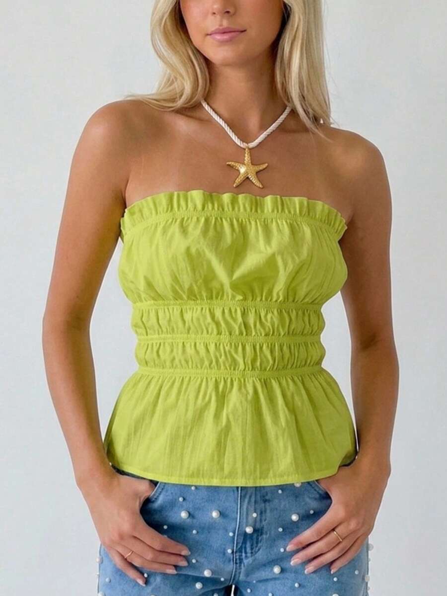 Pimkie Edition Women's Top, Smocked, Sleeveless, Relaxed Fit, Summer Outfit - Olive Green - View 1